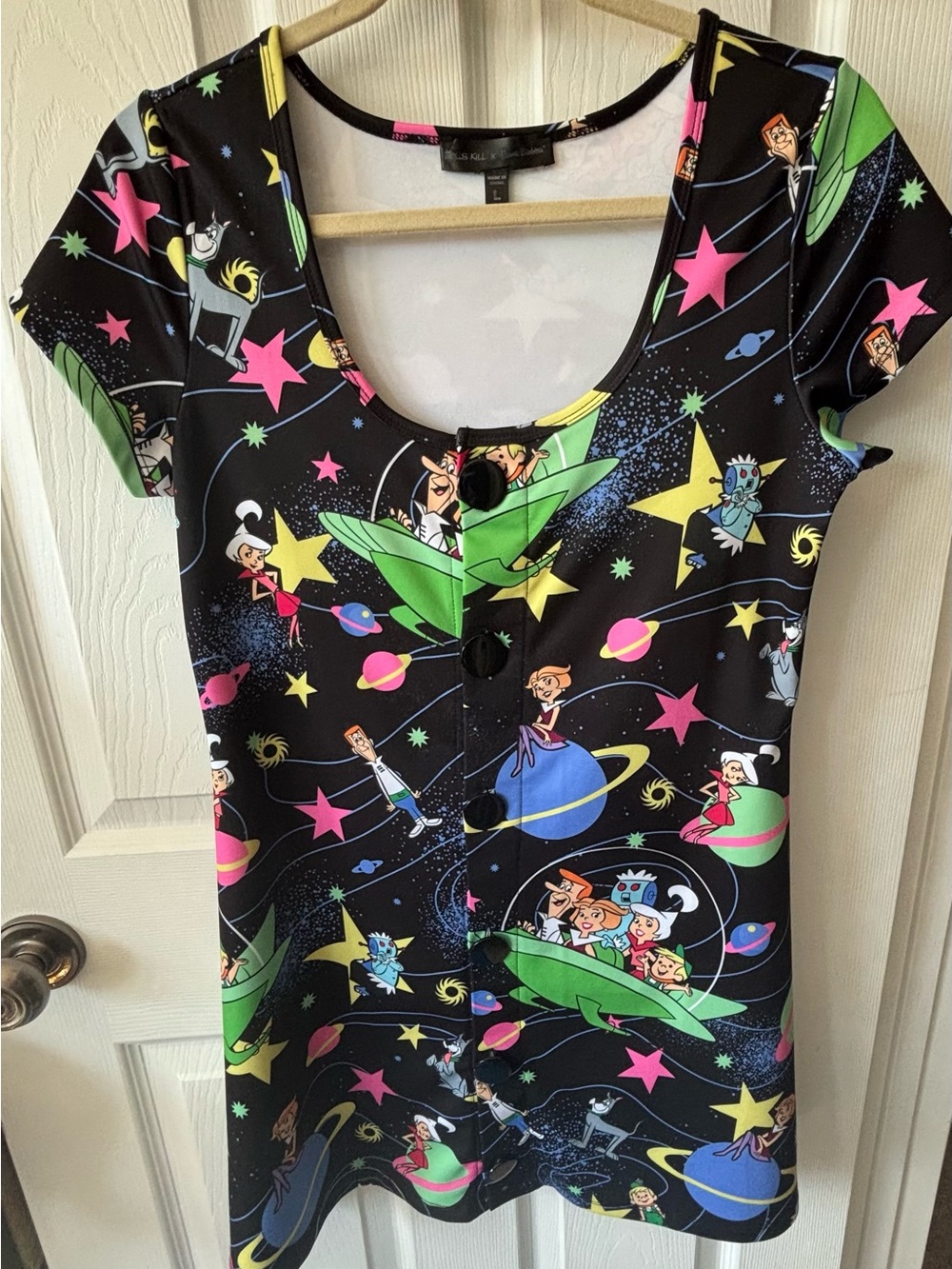Dolls Kill x Jetsons Print Tee Dress - Black with Neon Accents